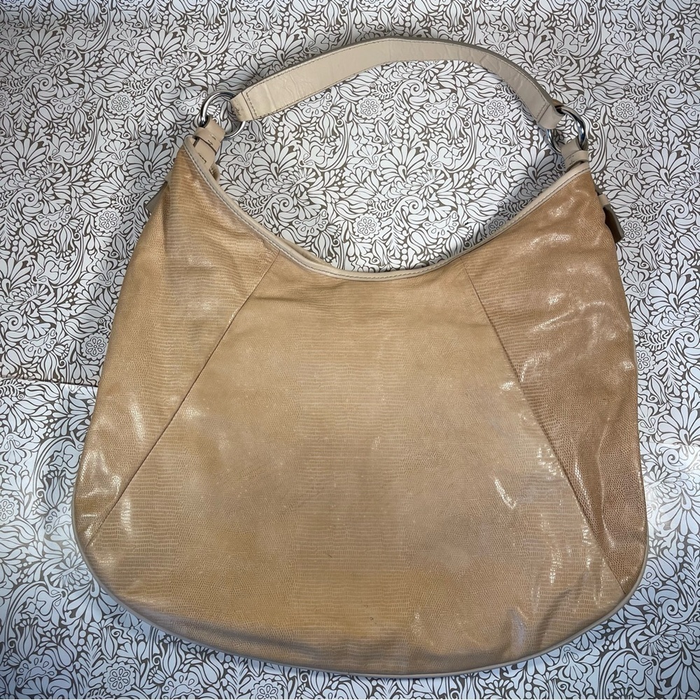 Banana Republic Embossed Reptile Leather Hobo Bag Tan Cream Shoulder Purse